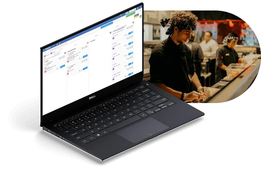 Notebook com sistema Saipos e Chef no restaurante